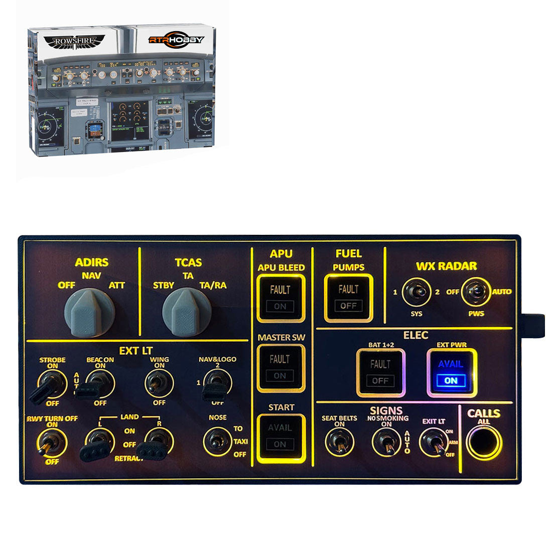 Rowsfire A102 A35X/A32X mini Light OVHD OVERHEAD Panel for MSFS 2020/2024 (Backlit Edition) - Compatible with FENIX, FBW & ini - Windows Flight Sim Home Cockpit