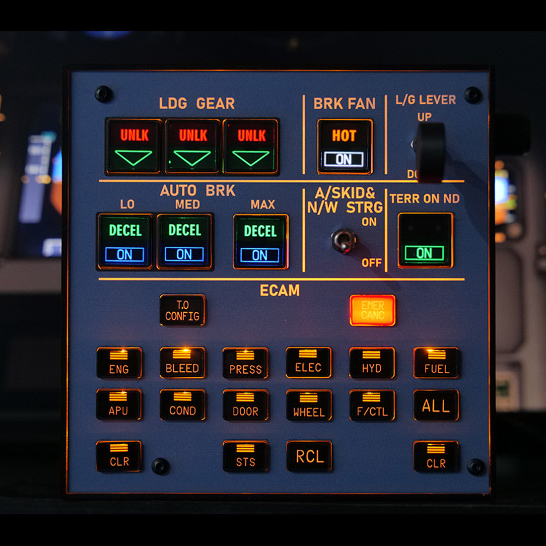 landing gear indicator Rowsfire A103 A32X/A31X/A350/XECAM HOME COCKPIT Landing Gear Indicator Integrated Panel for MSFS