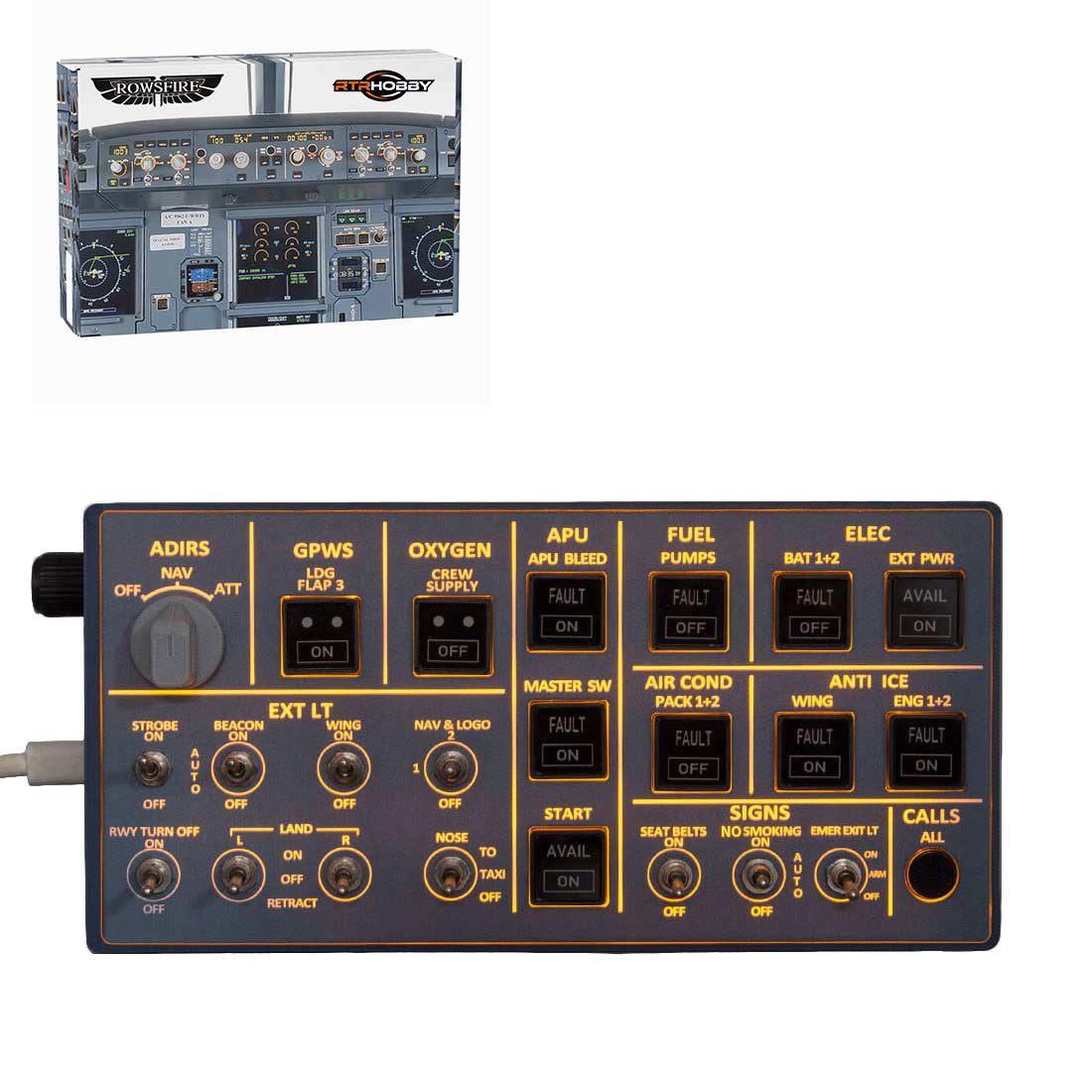 Rowsfire A106 pro A32X pro Light OVHD OVERHEAD Panel Panel for MSFS 2020/2024 (Backlit Edition) - Compatible with FENIX, FBW & ini - Windows Flight Sim Home Cockpit