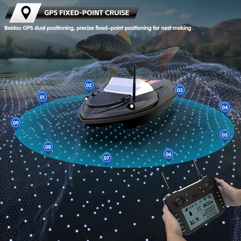 V080 12V High-Speed RC Bait Boat with 9 Fishing Zones and 180 Waypoints