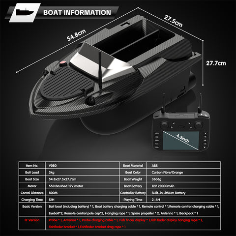 V080 12V High-Speed RC Bait Boat with 9 Fishing Zones and 180 Waypoints