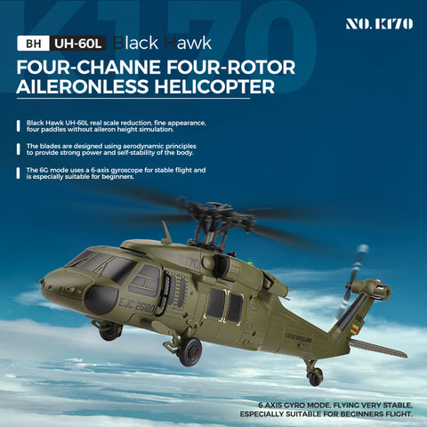 Thinkizen Helicóptero RC UH-60L Black Hawk, avión K170, 2.4G 4CH Flybarless Helicóptero militar RC con LED, retención de altitud y giroscopio de 6 ejes, regalo de avión para adultos, RTF Thinkizen Helicóptero RC UH-60L Black Hawk, avión K170, 2.4G 4CH Flybarless Helicóptero militar RC con LED, retención de altitud y giroscopio de 6 ejes, regalo de avión para adultos, RTF