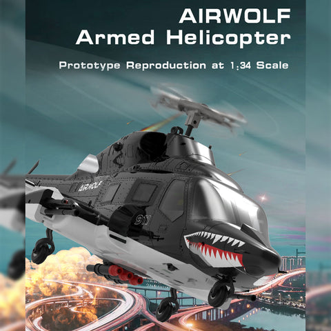 WOLFBUSH AW-911 Airwolf 1/34 Scale 2.4G 9CH Flybarless RC Helicopter with 6G/3D Stunt Mode and GPS Positioning