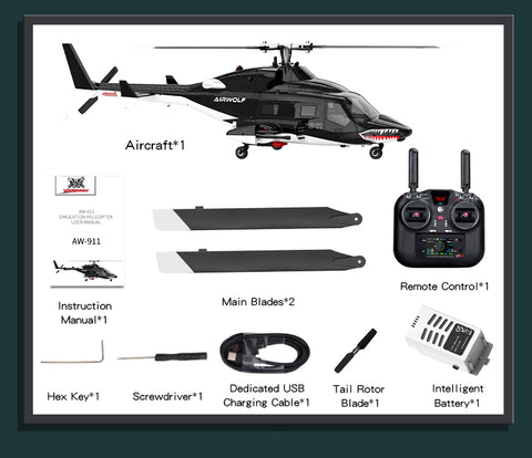 WOLFBUSH AW-911 Airwolf 1/34 Scale 2.4G 9CH Flybarless RC Helicopter with 6G/3D Stunt Mode and GPS Positioning