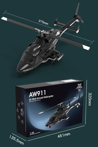 WOLFBUSH AW-911 Airwolf 1/34 Scale 2.4G 9CH Flybarless RC Helicopter with 6G/3D Stunt Mode and GPS Positioning  (Pre-sale)