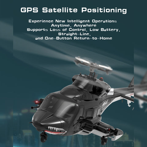 WOLFBUSH AW-911 Airwolf 1/34 Scale 2.4G 9CH Flybarless RC Helicopter with 6G/3D Stunt Mode and GPS Positioning
