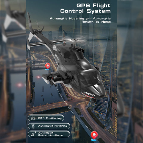 WOLFBUSH AW-911 Airwolf 1/34 Scale 2.4G 9CH Flybarless RC Helicopter with 6G/3D Stunt Mode and GPS Positioning