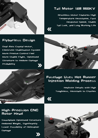 WOLFBUSH AW-911 Airwolf 1/34 Scale 2.4G 9CH Flybarless RC Helicopter with 6G/3D Stunt Mode and GPS Positioning  (Pre-sale)