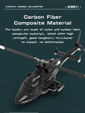 WOLFBUSH AW-911 Airwolf 1/34 Scale 2.4G 9CH Flybarless RC Helicopter with 6G/3D Stunt Mode and GPS Positioning  (Pre-sale)
