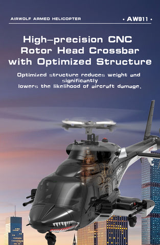 WOLFBUSH AW-911 Airwolf 1/34 Scale 2.4G 9CH Flybarless RC Helicopter with 6G/3D Stunt Mode and GPS Positioning  (Pre-sale)