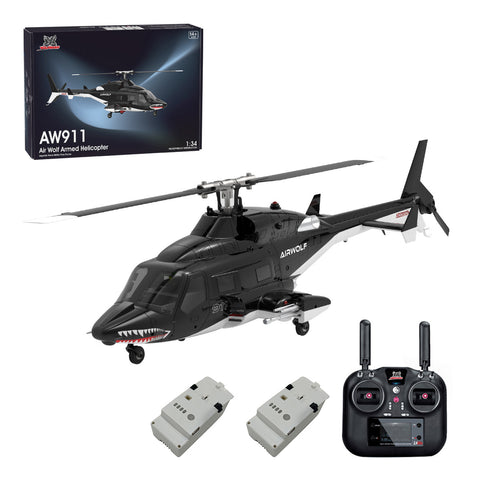 WOLFBUSH AW-911 Airwolf 1/34 Scale 2.4G 9CH Flybarless RC Helicopter with 6G/3D Stunt Mode and GPS Positioning  (Pre-sale)