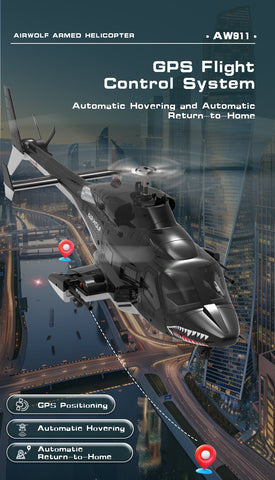 WOLFBUSH AW-911 Airwolf 1/34 Scale 2.4G 9CH Flybarless RC Helicopter with 6G/3D Stunt Mode and GPS Positioning  (Pre-sale)