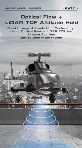 WOLFBUSH AW-911 Airwolf 1/34 Scale 2.4G 9CH Flybarless RC Helicopter with 6G/3D Stunt Mode and GPS Positioning  (Pre-sale)