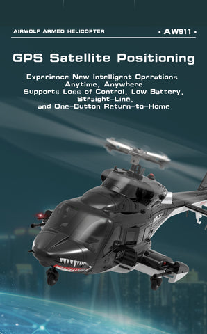 WOLFBUSH AW-911 Airwolf 1/34 Scale 2.4G 9CH Flybarless RC Helicopter with 6G/3D Stunt Mode and GPS Positioning  (Pre-sale)