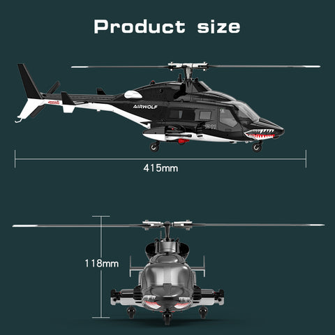 WOLFBUSH AW-911 Airwolf 1/34 Scale 2.4G 9CH Flybarless RC Helicopter with 6G/3D Stunt Mode and GPS Positioning