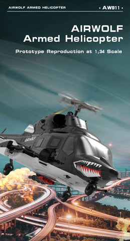 WOLFBUSH AW-911 Airwolf 1/34 Scale 2.4G 9CH Flybarless RC Helicopter with 6G/3D Stunt Mode and GPS Positioning  (Pre-sale)
