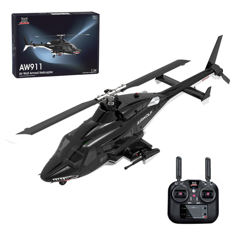 WOLFBUSH AW-911 Airwolf 1/34 Scale 2.4G 9CH Flybarless RC Helicopter with 6G/3D Stunt Mode and GPS Positioning  (Pre-sale)