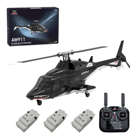 WOLFBUSH AW-911 Airwolf 1/34 Scale 2.4G 9CH Flybarless RC Helicopter with 6G/3D Stunt Mode and GPS Positioning  (Pre-sale)