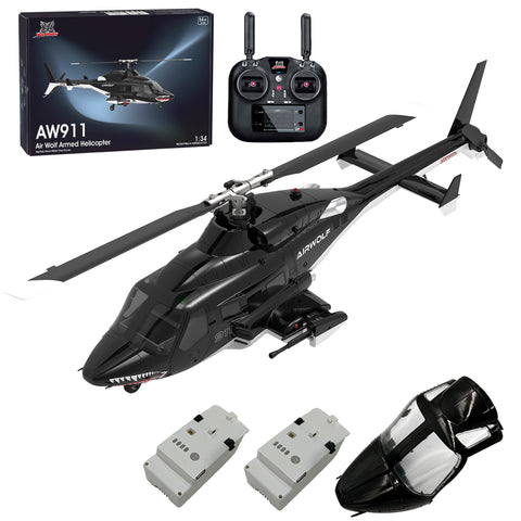 WOLFBUSH AW-911 Airwolf 1/34 Scale 2.4G 9CH Flybarless RC Helicopter with 6G/3D Stunt Mode and GPS Positioning