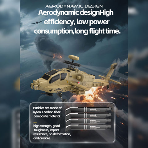 WOLFBUSH & YU XIANG F11-N AH64 1/32 Scale 2.4G 6CH Coaxial Dual Rotor 6G/3D Apache RC Helicopter Model with Optical Flow Altitude Hold (RTF Version/Desert Yellow)
