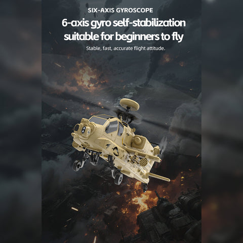 WOLFBUSH & YU XIANG F11-N AH64 1/32 Scale 2.4G 6CH Coaxial Dual Rotor 6G/3D Apache RC Helicopter Model with Optical Flow Altitude Hold (RTF Version/Desert Yellow)