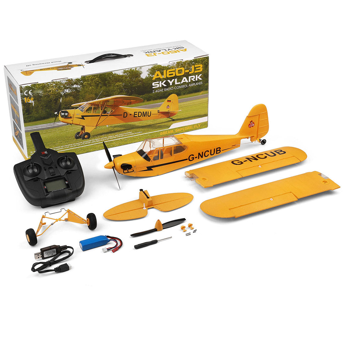 XK A160 J3 3D/6G 2.4G 5CH Brushless Scale RC Airplane Model, 650mm Wingspan EPP Fixed Wing Aircraft with Quick Release (RTF Version)