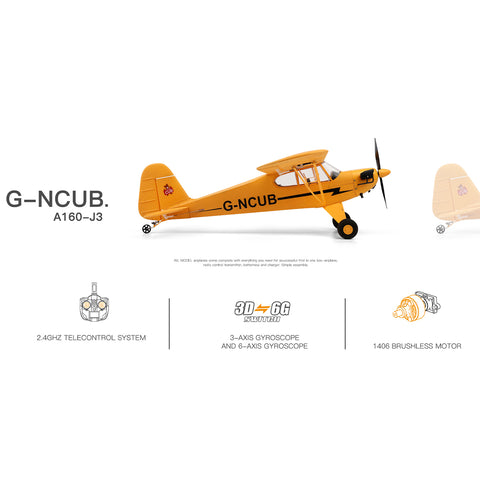 XK A160 J3 3D/6G 2.4G 5CH Brushless Scale RC Airplane Model, 650mm Wingspan EPP Fixed Wing Aircraft with Quick Release (RTF Version)