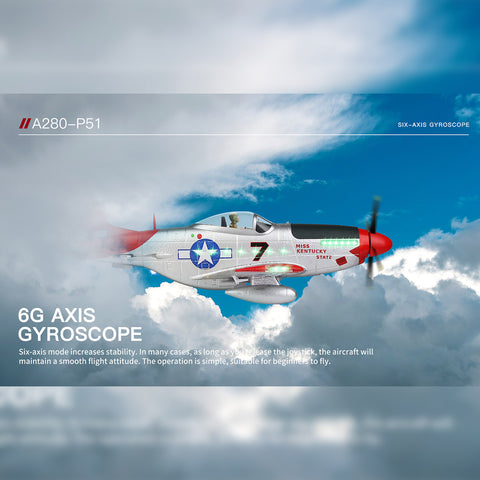 XK A280 P-51 3D/6G 2.4G 4CH Brushless Scale RC Airplane Model, 560mm Wingspan EPP Fixed Wing Aircraft with Quick Release (RTF Version)