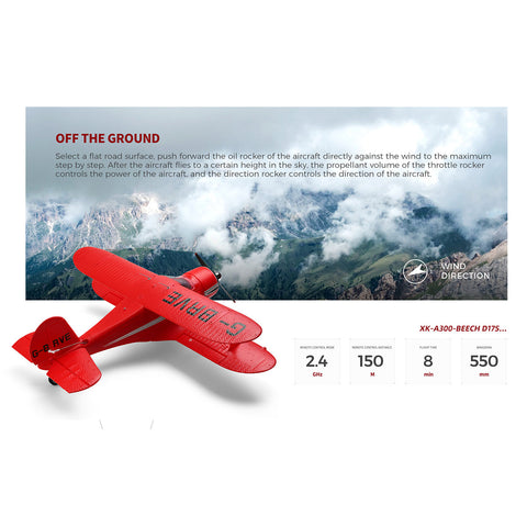 XK A300 Beech D17S Biplane 3D/6G 2.4G 4CH Brushless Scale RC Airplane Model, 550mm Wingspan EPP Fixed Wing Aircraft with Quick Release (RTF)