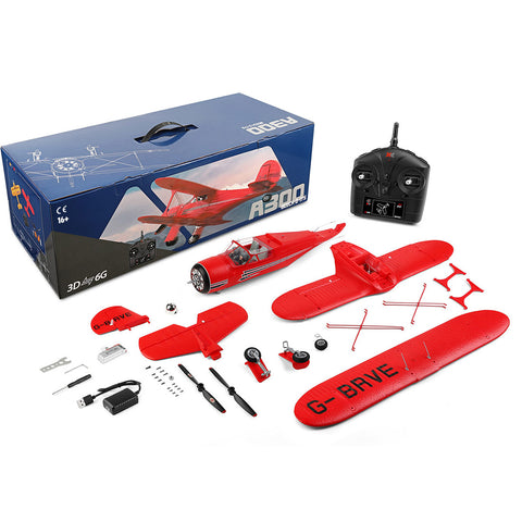 XK A300 Beech D17S Biplane 3D/6G 2.4G 4CH Brushless Scale RC Airplane Model, 550mm Wingspan EPP Fixed Wing Aircraft with Quick Release (RTF)