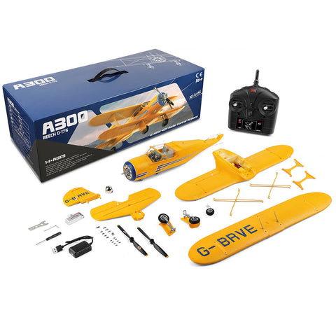 XK A300 Beech D17S Biplane 3D/6G 2.4G 4CH Brushless Scale RC Airplane Model, 550mm Wingspan EPP Fixed Wing Aircraft with Quick Release (RTF)