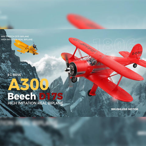 XK A300 Beech D17S Biplane 3D/6G 2.4G 4CH Brushless Scale RC Airplane Model, 550mm Wingspan EPP Fixed Wing Aircraft with Quick Release (RTF)