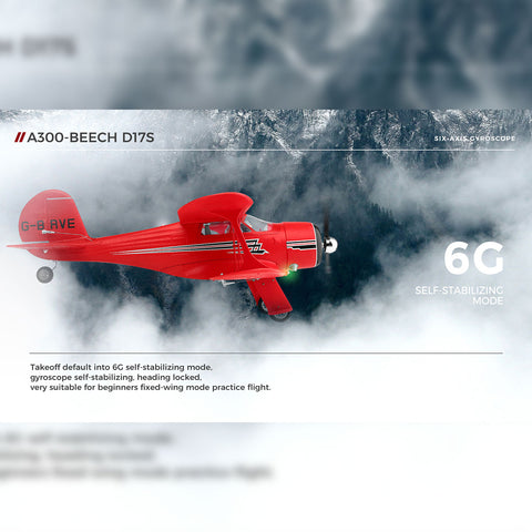 XK A300 Beech D17S Biplane 3D/6G 2.4G 4CH Brushless Scale RC Airplane Model, 550mm Wingspan EPP Fixed Wing Aircraft with Quick Release (RTF)