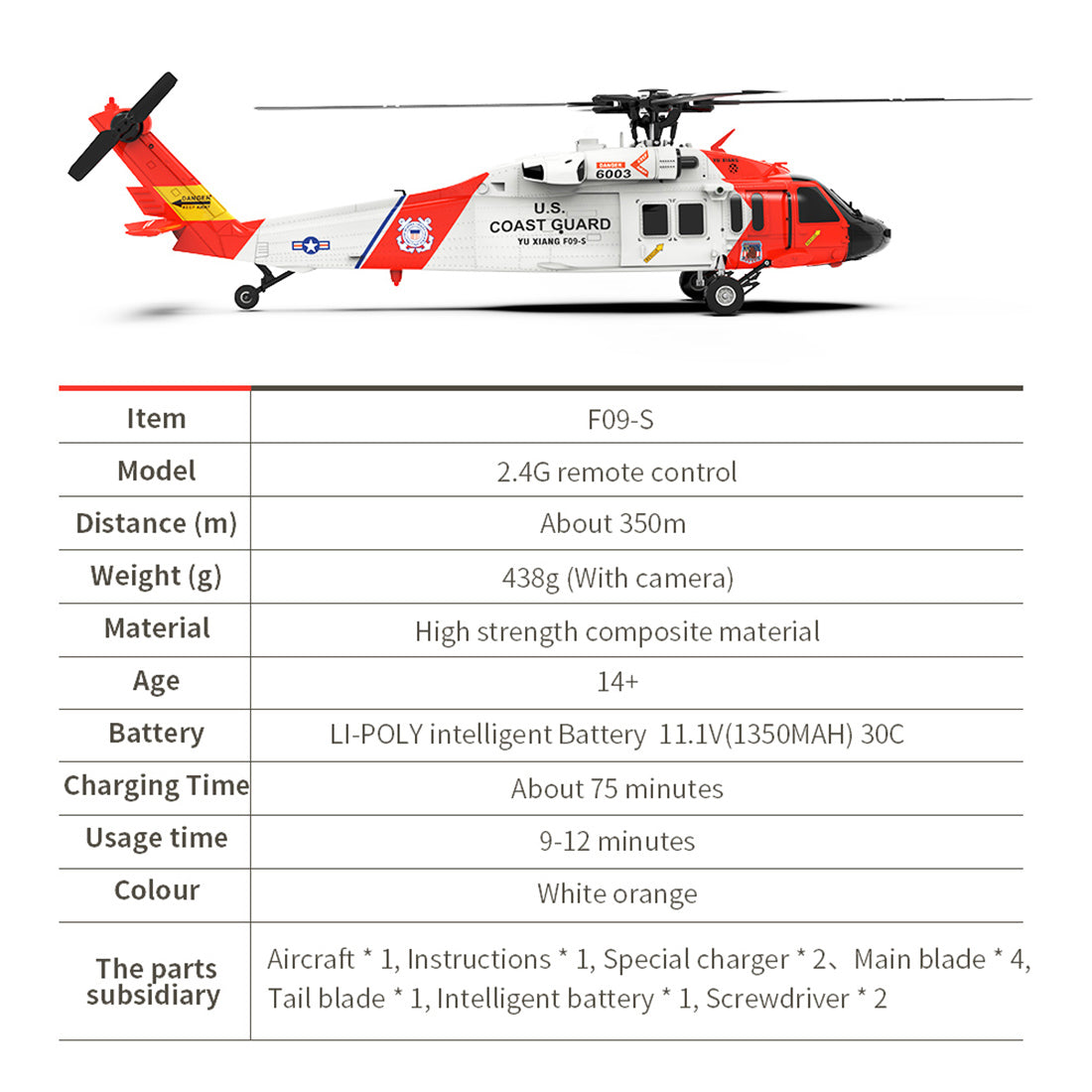 Yu Xiang F09-S 1/47 2.4G 6CH Direct Drive RC Helicopter RTF | RTRhobby