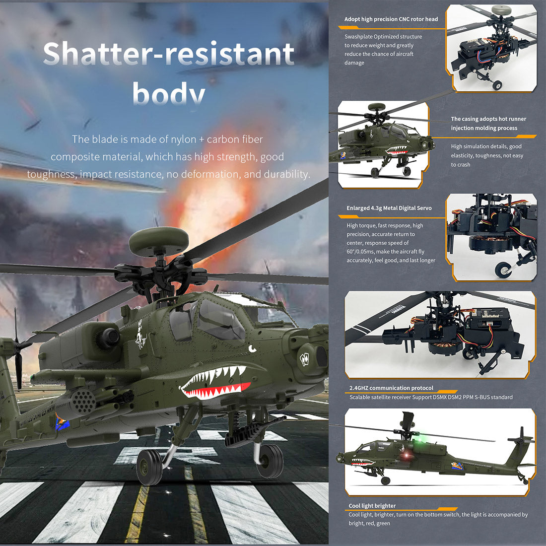 YU XIANG Apache F11 AH64 Dual-Axis Military RC Helicopter | RTRhobby