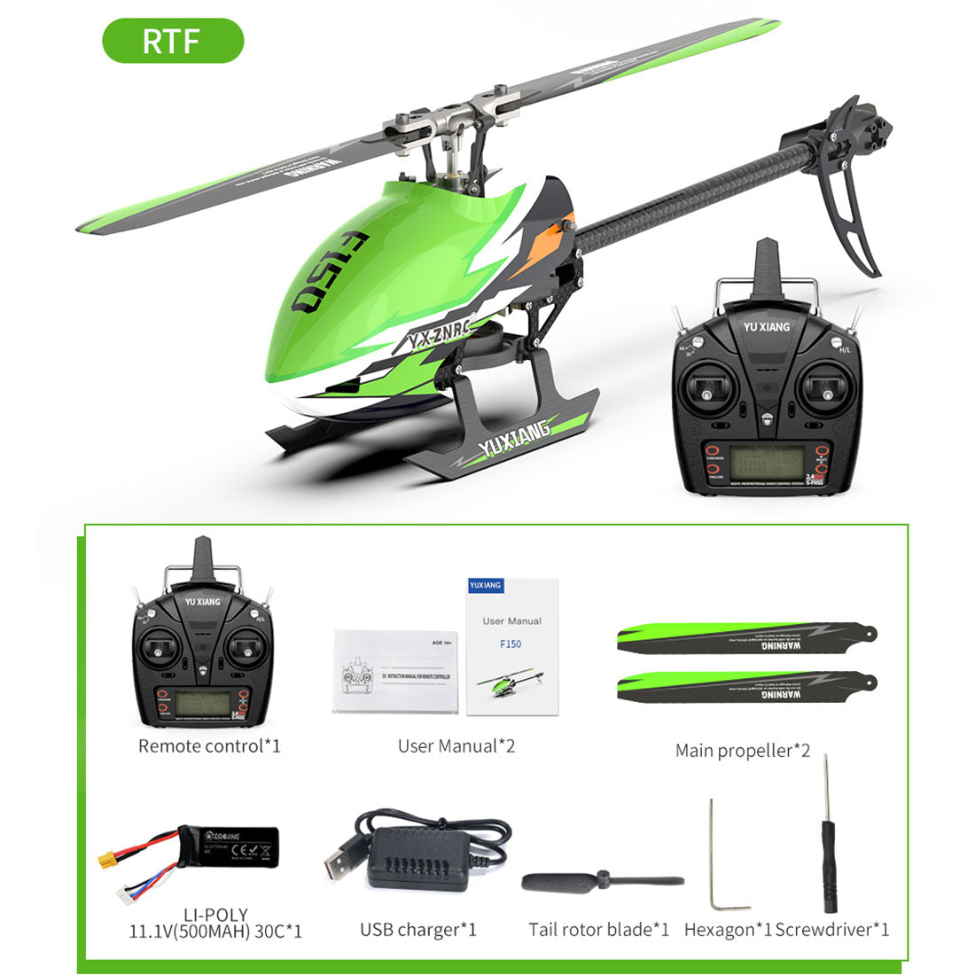 YU XIANG F150 6CH Direct Drive Brushless RC Helicopter RTF | RTRhobby