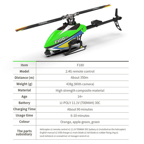 YU XIANG F180 V2 Direct Drive Flybarless RC Helicopter RTF | RTRhobby