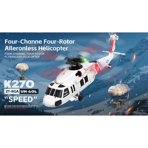 WL K270 UH-60L 2.4G 4CH 170-Class 4-Rotor Flybarless Realistic Helicopter Model with Barometric Altitude & Left/Right Hand Throttle Adjustment (Optical Flow RTF Version)