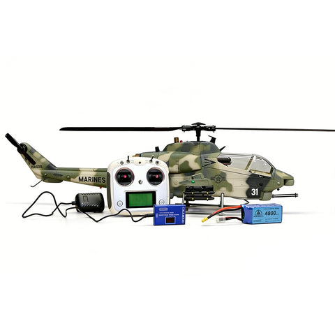 WOLFBUSH&ROBAN AH-1W 470-Class 2.4G 6CH Dual-Rotor RC Military Helicopter Model with GPS Positioning, Synchronized Turret & Left/Right-Hand Control (RTF Version)