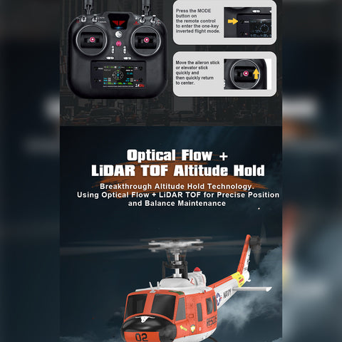 YU XIANG F07H UH-1 Huey 1/34 Scale Brushless Direct Drive RC Helicopter with GPS Positioning, 6G Flybarless, Altitude Hold & One-Key Figure 8 Flight (RTF, SAR Livery)