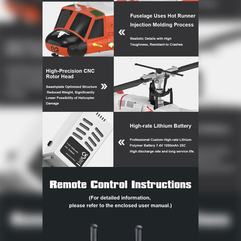 YU XIANG F07H UH-1 Huey 1/34 Scale Brushless Direct Drive RC Helicopter with GPS Positioning, 6G Flybarless, Altitude Hold & One-Key Figure 8 Flight (RTF, SAR Livery)
