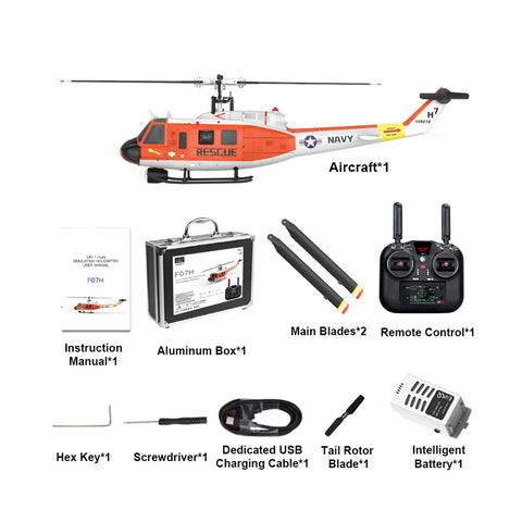YU XIANG F07H UH-1 Huey 1/34 Scale Brushless Direct Drive RC Helicopter with GPS Positioning, 6G Flybarless, Altitude Hold & One-Key Figure 8 Flight (RTF, SAR Livery)