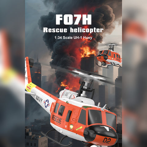 YU XIANG F07H UH-1 Huey 1/34 Scale Brushless Direct Drive RC Helicopter with GPS Positioning, 6G Flybarless, Altitude Hold & One-Key Figure 8 Flight (RTF, SAR Livery)