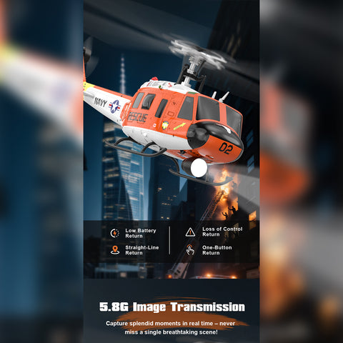 YU XIANG F07H UH-1 Huey 1/34 Scale Brushless Direct Drive RC Helicopter with GPS Positioning, 6G Flybarless, Altitude Hold & One-Key Figure 8 Flight (RTF, SAR Livery)