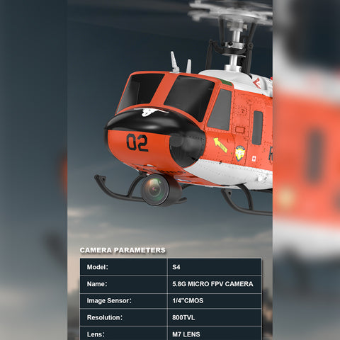 YU XIANG F07H UH-1 Huey 1/34 Scale Brushless Direct Drive RC Helicopter with GPS Positioning, 6G Flybarless, Altitude Hold & One-Key Figure 8 Flight (RTF, SAR Livery)