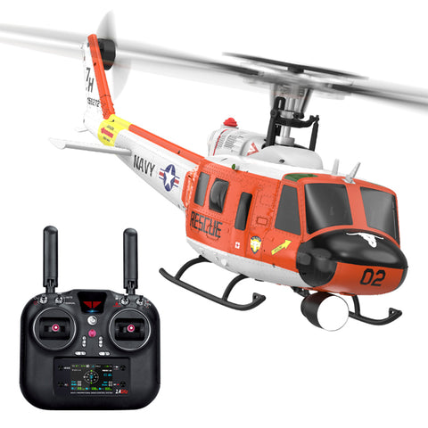 YU XIANG F07H UH-1 Huey 1/34 Scale Brushless Direct Drive RC Helicopter with GPS Positioning, 6G Flybarless, Altitude Hold & One-Key Figure 8 Flight (RTF, SAR Livery)