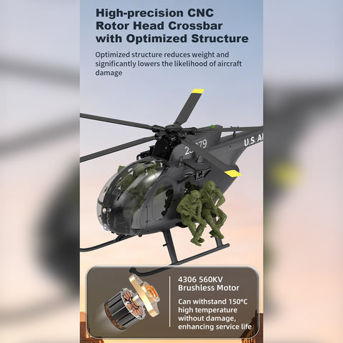 YU XIANG F118S MH-6 Little Bird 250-Class 1/16 Scale RC Helicopter, 5-Blade Rotor, 6G/3D Mode RTF