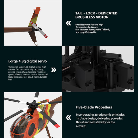 YU XIANG F118S MH-6 Little Bird 250-Class 1/16 Scale RC Helicopter, 5-Blade Rotor, 6G/3D Mode RTF