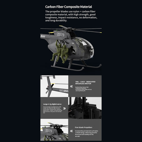 YU XIANG F118S MH-6 Little Bird 250-Class 1/16 Scale RC Helicopter, 5-Blade Rotor, 6G/3D Mode RTF