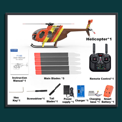 YU XIANG F118S MH-6 Little Bird 250-Class 1/16 Scale RC Helicopter, 5-Blade Rotor, 6G/3D Mode RTF